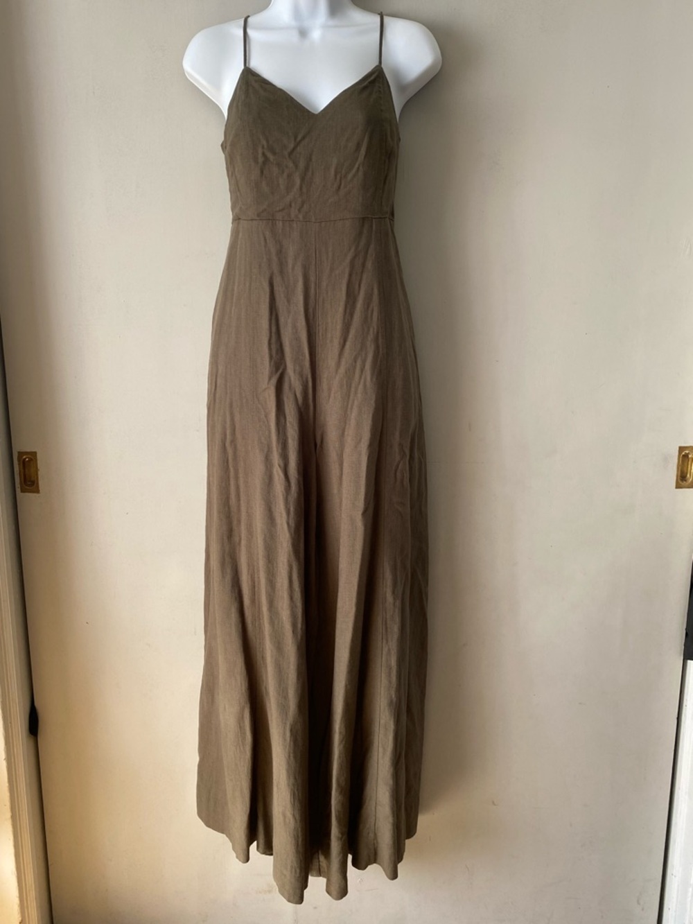 Women’s Olive Wide-Leg Jumpsuit with Spaghetti Straps - Picture 2 of 4